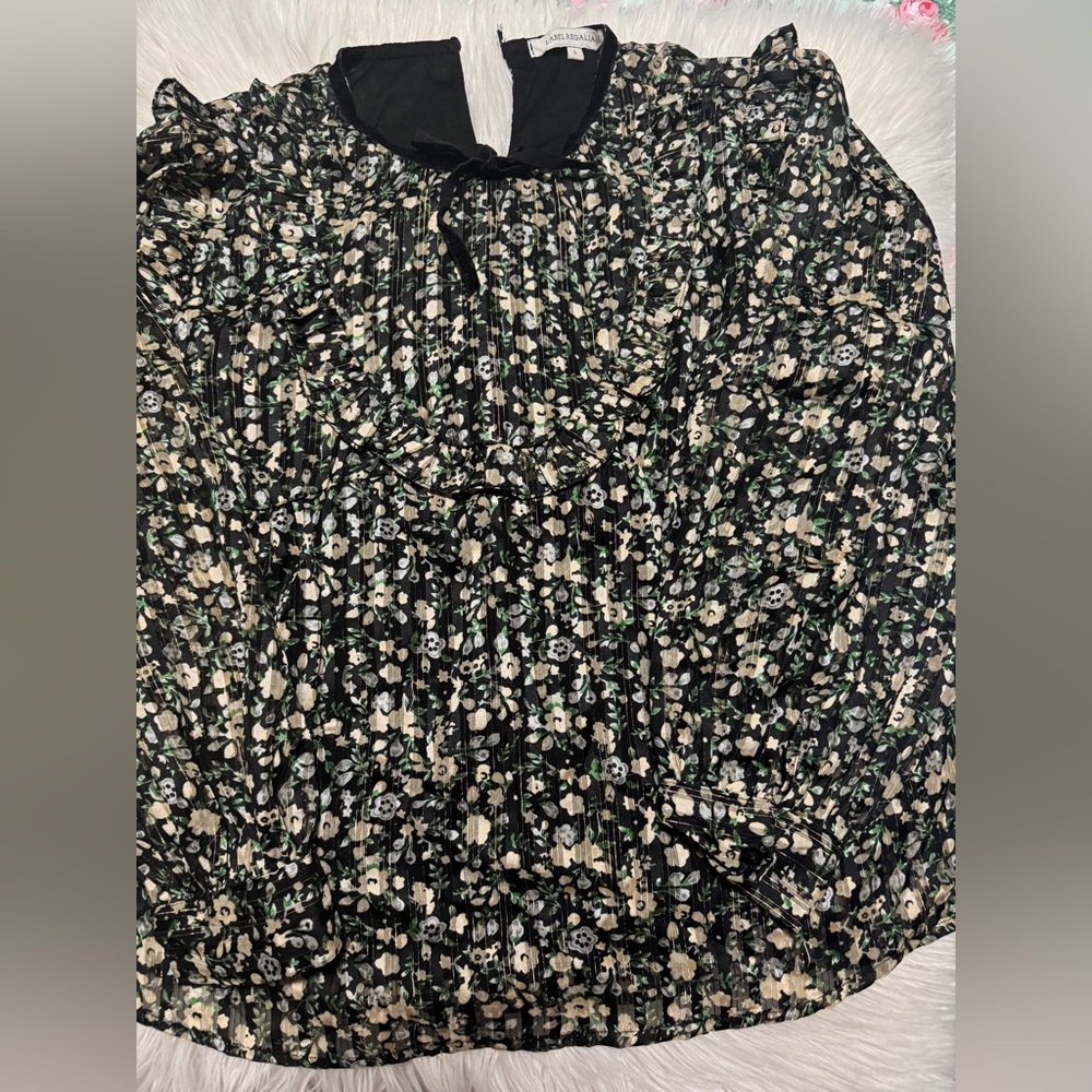 Elegant Floral Women's Blouse in Black and Cream